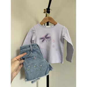 Vintage 90s/Y2K Sonoma Girls Embroidered Denim Shorts Set, Bugs Bees & Flowers